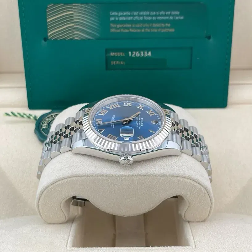 2025 2025 Rolex Datejust 41 Steel  Fluted  Azzurro Blue  Roman  Jubilee Ref. 126334-0026 — Crown Watch Group Miami