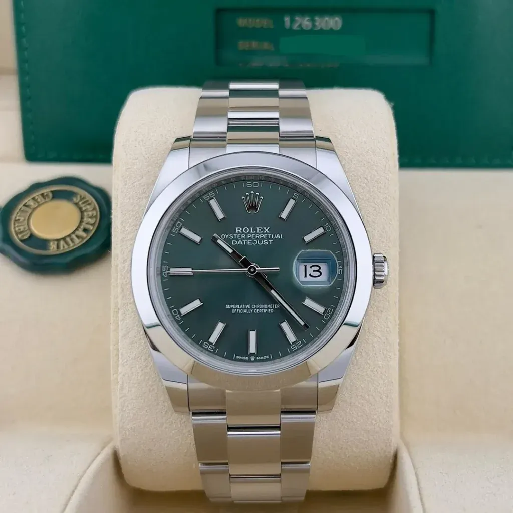 2025 2025 Rolex Datejust 41 Smooth / Mint Green / Oyster Ref. 126300-0019 — Crown Watch Group Miami