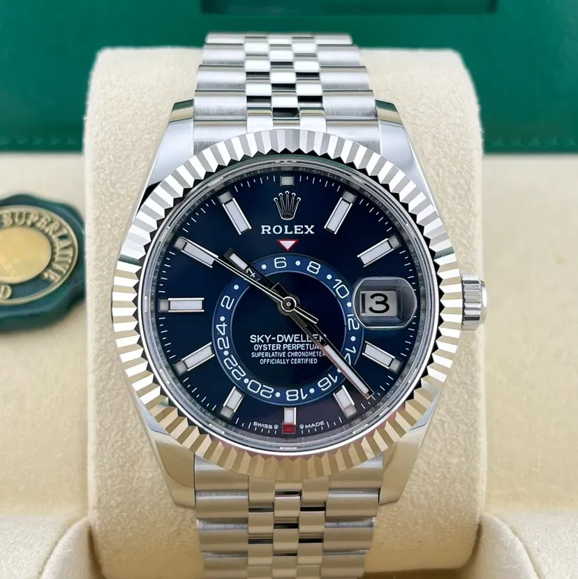 2025 2025 Rolex Sky-Dweller 42 Steel Fluted Blue Jubilee Ref. 336934-0006 — Crown Watch Group Miami
