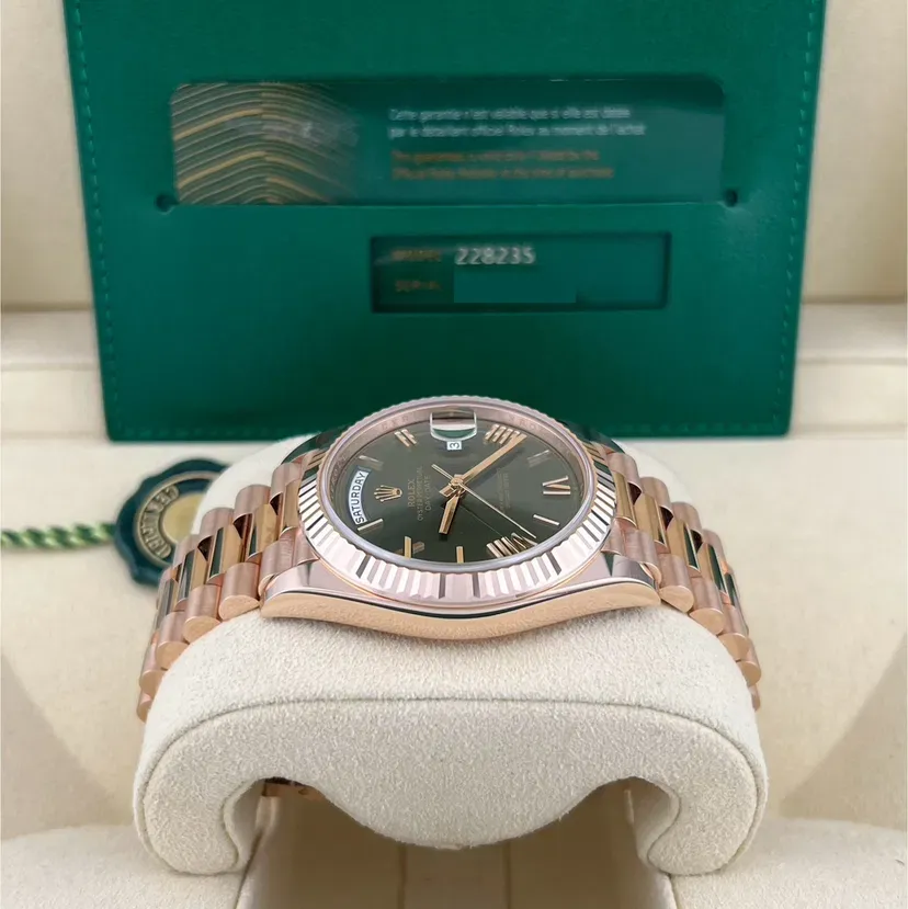 2023 Rose Gold Fluted Olive-Green Roman President Ref. 228235-0025 — Crown Watch Group Miami