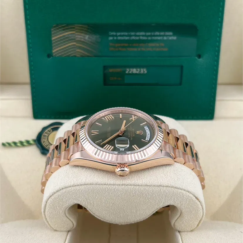 2023 Rose Gold Fluted Olive-Green Roman President Ref. 228235-0025 — Crown Watch Group Miami