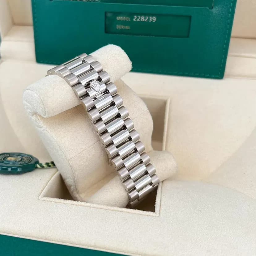 2023 2023 Rolex Day-Date 40 White Gold / Fluted / Olive-Green / Roman / President Ref. 228239-0033 — Crown Watch Group Miami