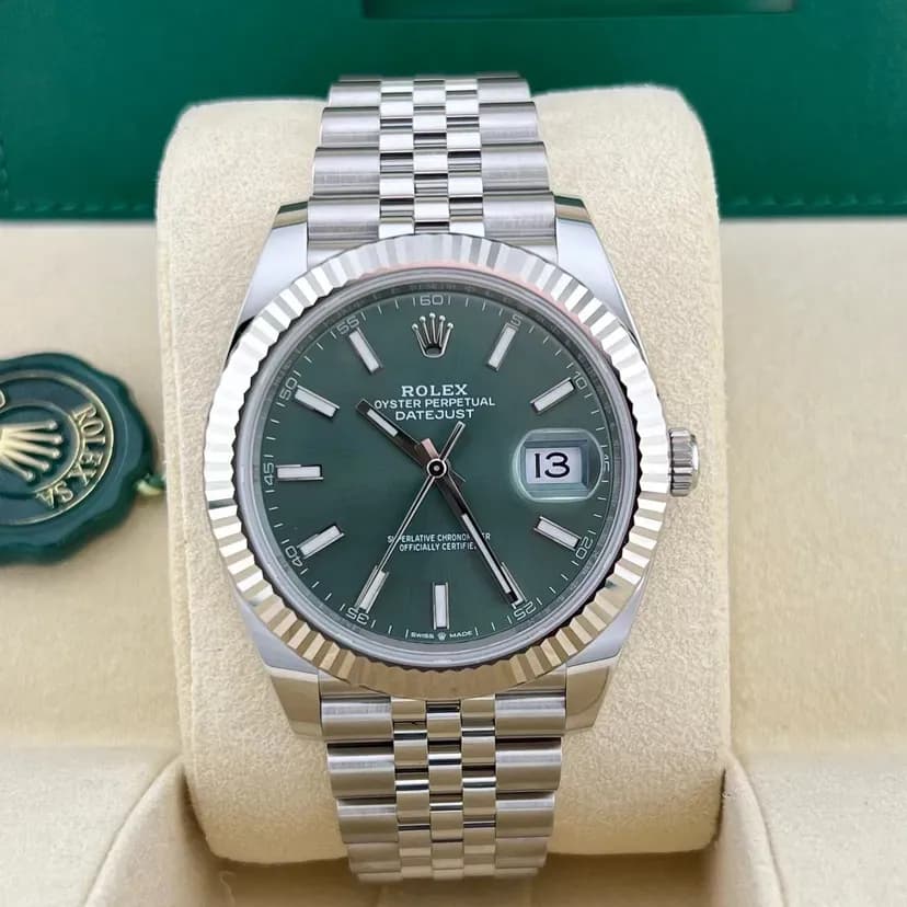 2025 2025 Rolex Datejust 41 Steel Fluted Mint Green Jubilee Ref. 126334-0028 — Crown Watch Group Miami