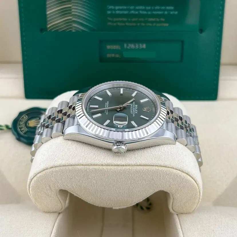 2025 2025 Rolex Datejust 41 Steel Fluted Mint Green Jubilee Ref. 126334-0028 — Crown Watch Group Miami