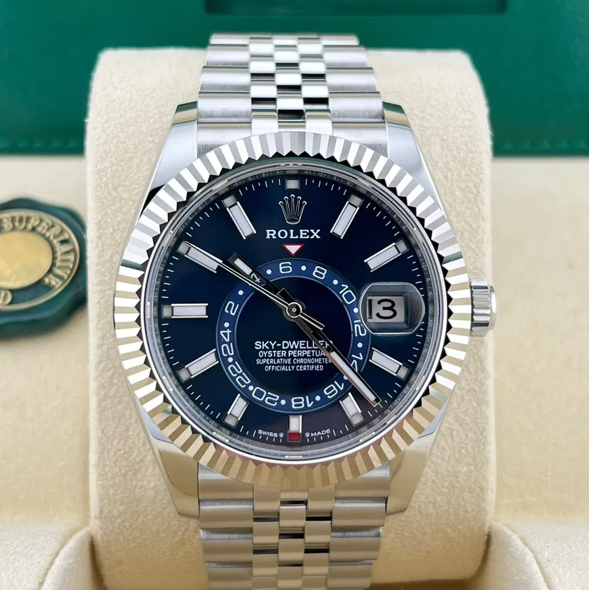 2025 Rolex Sky-Dweller 42 Steel  Fluted  Blue  Jubilee — Ref. 336934-0006 — 2025 — Unworn condition — Crown Watch Group Miami